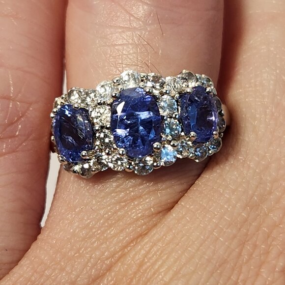 Estate Jewelry - 2000's VTG NWT 1.65ctw Genuine & Natural Deep BLUE Tanzanite Trilogy Ring Size 7
